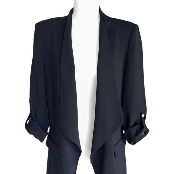 Zara Black Roll Button Sleeve Open Front Blazer Jacket - L - Picture 7 of 16